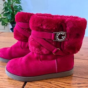 G by Guess Women's Adlea Red Faux Fur Boots